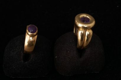 Deux bagues en or jaune 18k orné en serti...