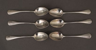 Six coffee spoons in 950°/°° uniplat silver,...