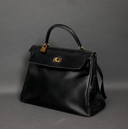 HERMES Paris 
Kelly bag in black box calfskin,...