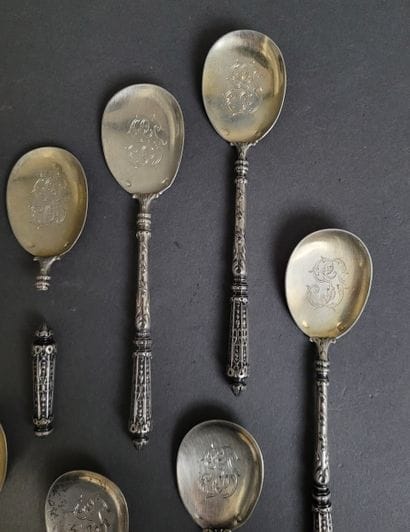 Five silver and 800°/°°° vermeil ice-cream...