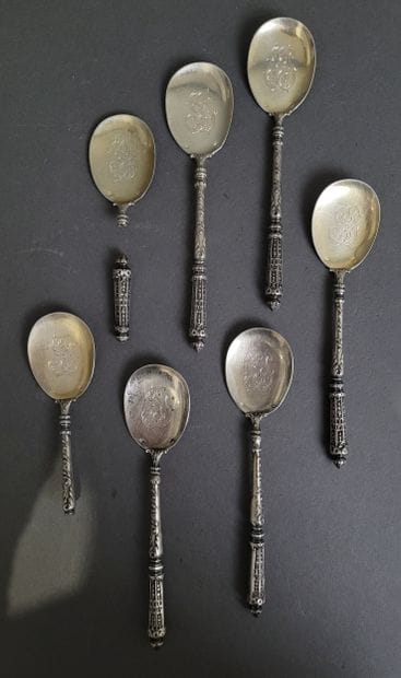 Five silver and 800°/°°° vermeil ice-cream...