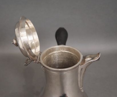 Tripod silver chocolate pot, ebony handle,...