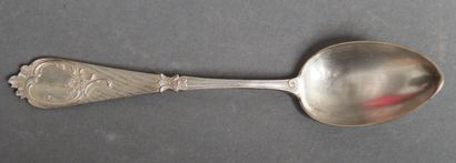 Six 916°/°° silver dessert spoons with rocaille...