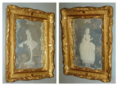 PAIRE DE MIROIRS rectangulaires en bois et...