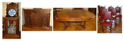 Mobilier de salle à manger en noyer sculpté...