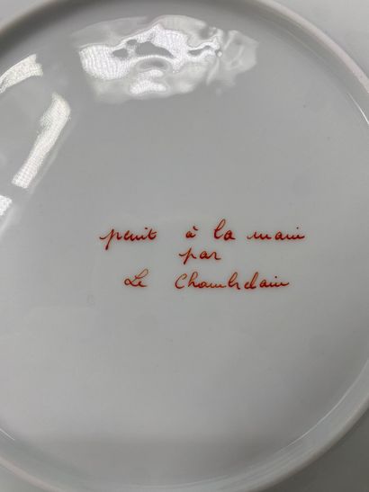 LE CHAMBRELAIN Suite of six large white porcelain...