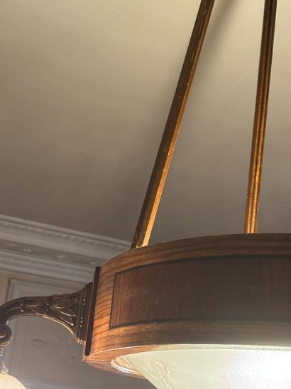 Round suspension lamp in veneered wood, bronze...