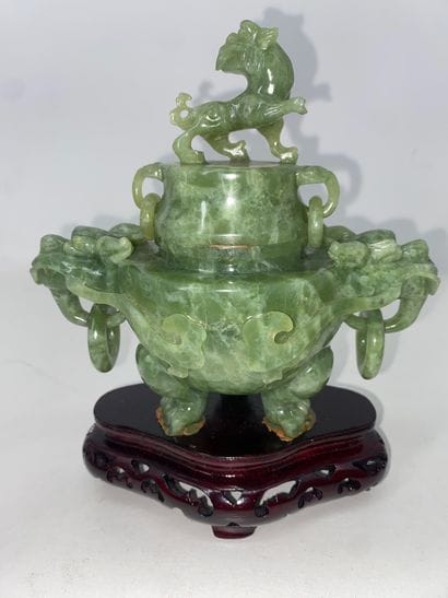 CHINA Set of six candle-burners in hard stones...