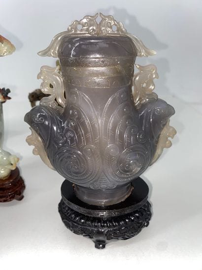 CHINA Set of six candle-burners in hard stones...
