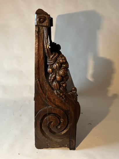 Neo-Gothic style natural wood bench carved...