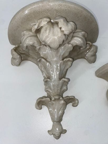 Pair of wall brackets in cracked porcelain...