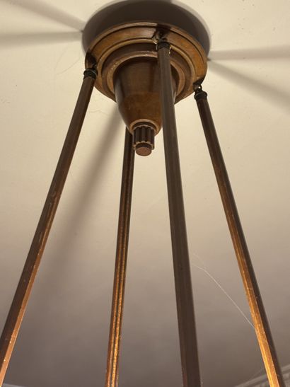 Round suspension lamp in veneered wood, bronze...