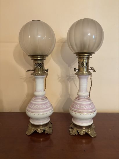 Pair of porcelain oil lamp bases decorated...