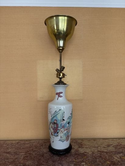 Porcelain baluster vase with polychrome decoration...