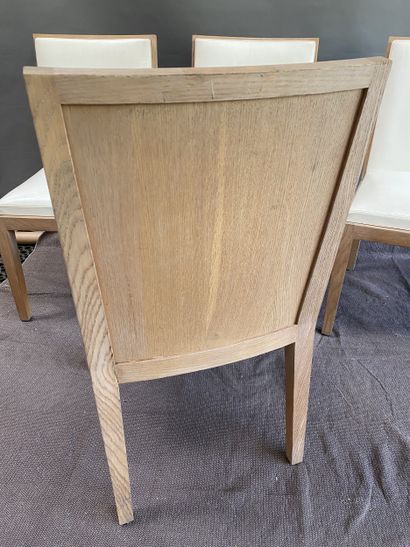 Suite of four natural oak chairs, straight...