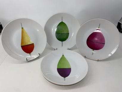 LE CHAMBRELAIN Suite of six large white porcelain...