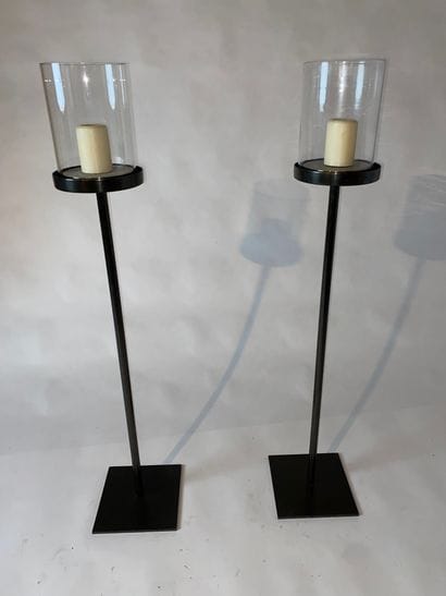 Pair of brown patinated bronze photophores,...