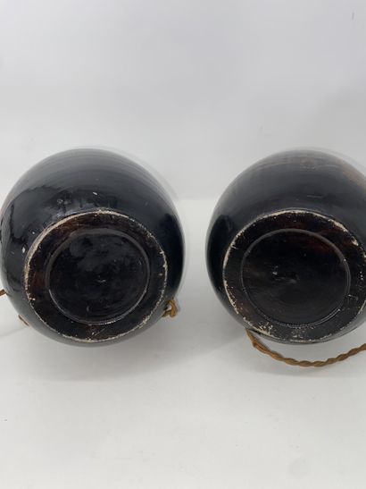 JAPAN Pair of ceramic piriform vases with...