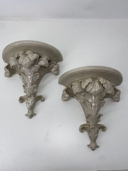 Pair of wall brackets in cracked porcelain...