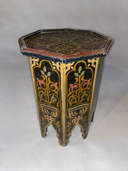 Octagonal tea table in polychrome painted...