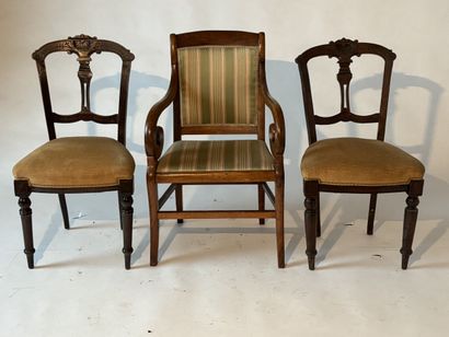 Lot: - Pair of natural wood chairs with openwork...