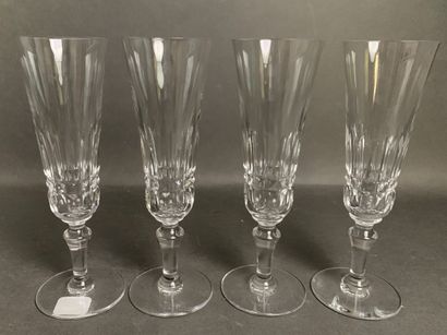 BACCARAT Four cut-crystal champagne flutes,...