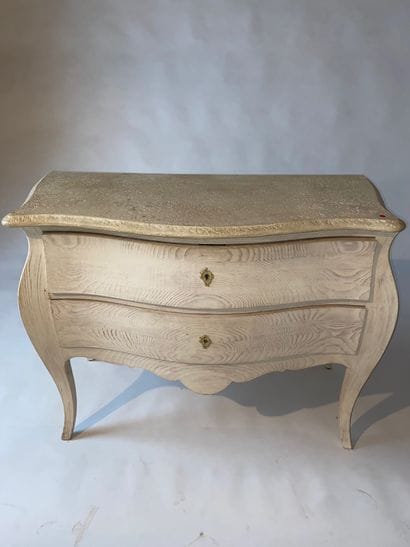 Curved chest of drawers in white ceruse wood,...