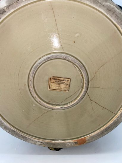 Large polychrome enameled stoneware Sumidagawa...