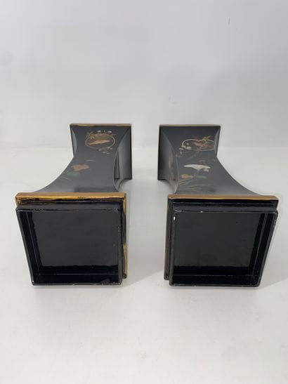 Pair of horn vases in polychrome and gold...