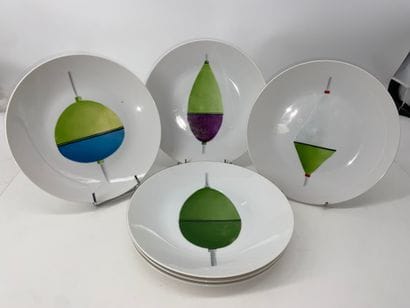 LE CHAMBRELAIN Suite of six large white porcelain...