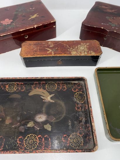 JAPAN: Set of three lacquered wood boxes...
