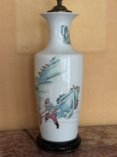 Porcelain baluster vase with polychrome decoration...