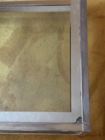 Square chrome-plated metal coffee table with...