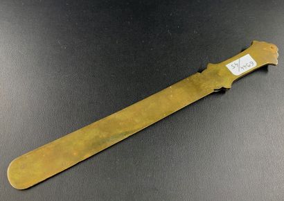Engraved brass paper-knife, patinated metal...