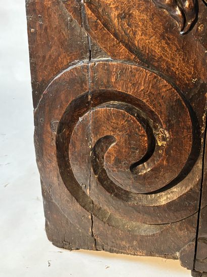 Neo-Gothic style natural wood bench carved...