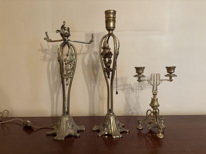 Two lamp bases and a two-arm candlestick...