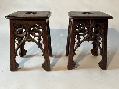 Pair of Ne Gothic-style stools in natural...
