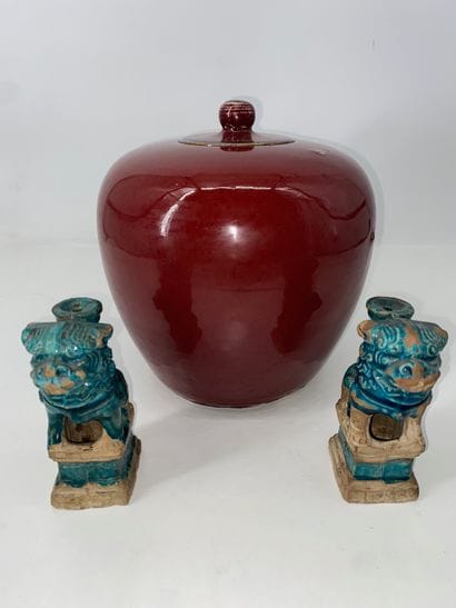 CHINA: Porcelain covered pot with oxblood...