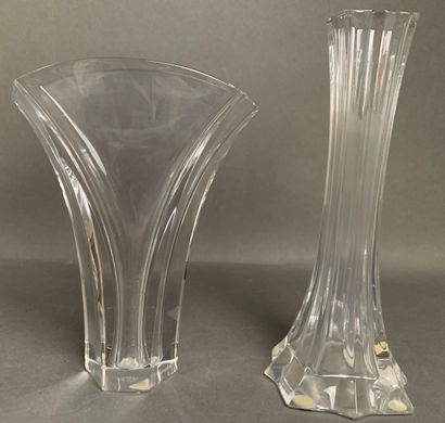 BACCARAT Two crystal soliflor vases, marked...