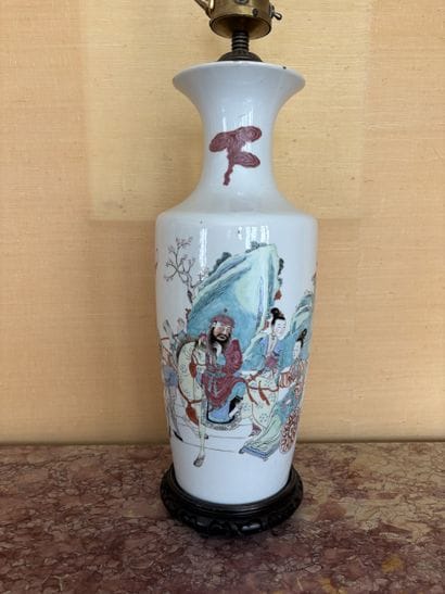 Porcelain baluster vase with polychrome decoration...