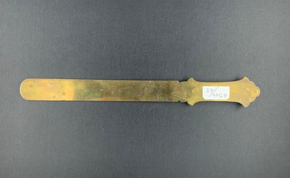 Engraved brass paper-knife, patinated metal...