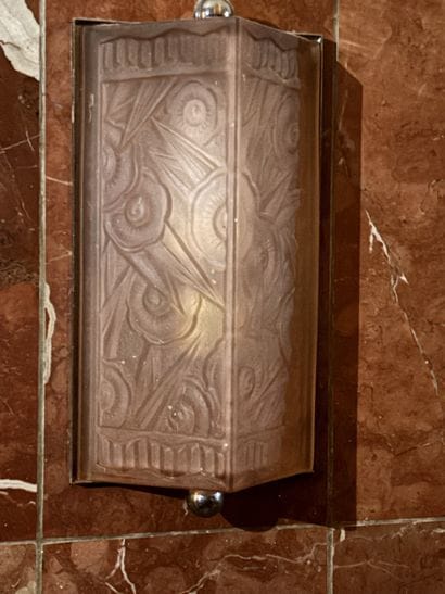 Pair of triangular sconces in pink transparent...