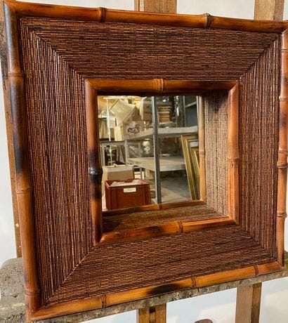 Small rectangular mirror with varnished bamboo...