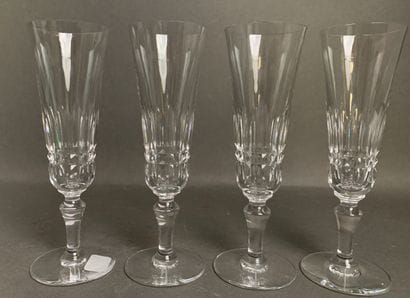 BACCARAT Four cut-crystal champagne flutes,...