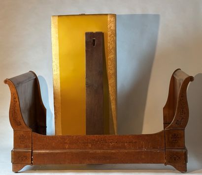 Bedroom furniture in light-stained wood,...