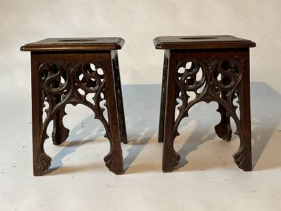 Pair of Ne Gothic-style stools in natural...