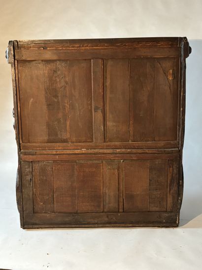 Neo-Gothic style natural wood bench carved...