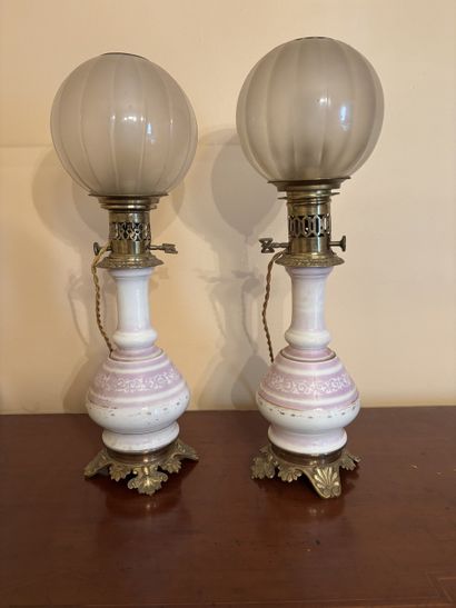 Pair of porcelain oil lamp bases decorated...