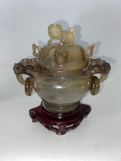 CHINA Set of six candle-burners in hard stones...