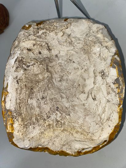 Funerary mask in partially yellow enameled...